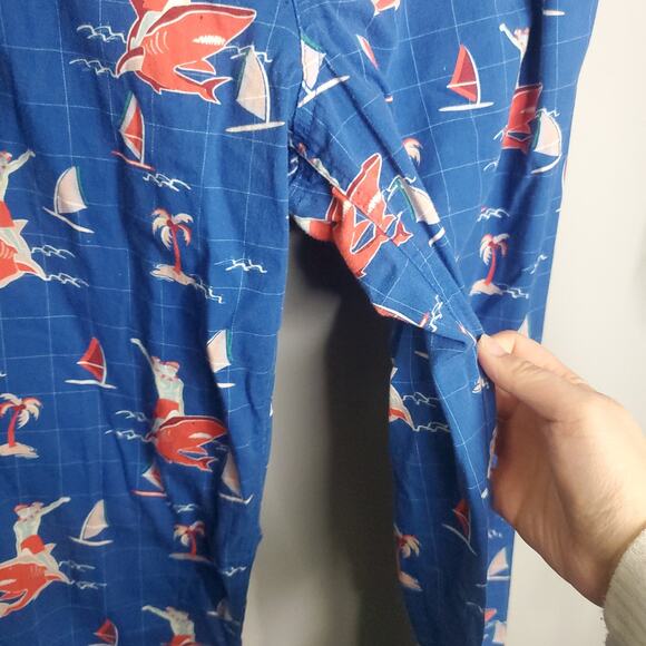 Tipsy Elves Santa Shark Tropical Print Pants Blue Size Large Christmas Holiday - Picture 9 of 16